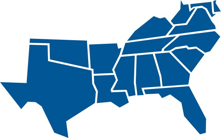 static map of 16 Southern states