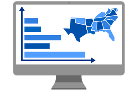 A computer screen showing a bar graph and a map of the Southern United States.