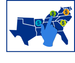 A hand pointing at a map of the Southern United States